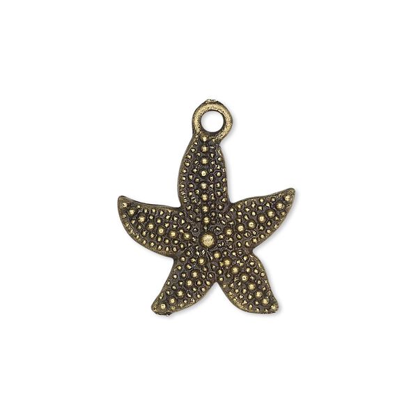 Charm, antique brass-plated "pewter" (zinc-based alloy), 19x19mm single-sided starfish. Sold per pkg of 4. image number 0