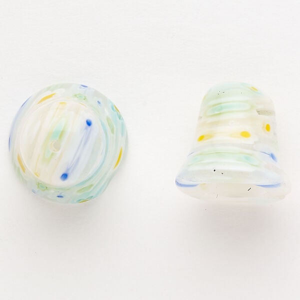 Cord end 1pkg2 millefiori glass, translucent multicolored, 17-18mm bell. image number 0