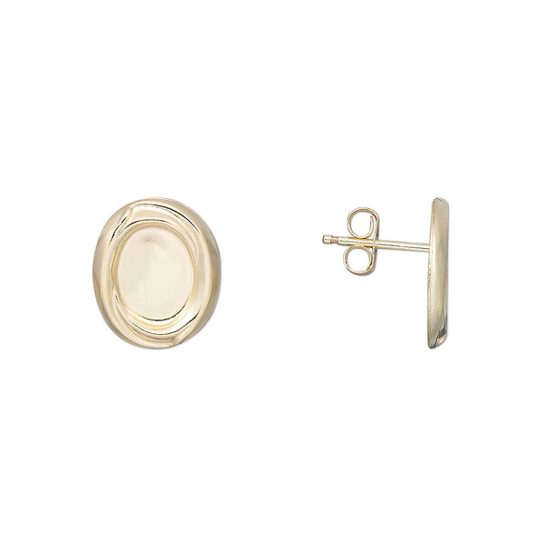 Earstud, 14Kt gold-filled, 12x10mm oval with 8x6mm oval bezel setting. Sold per pair. image number 0