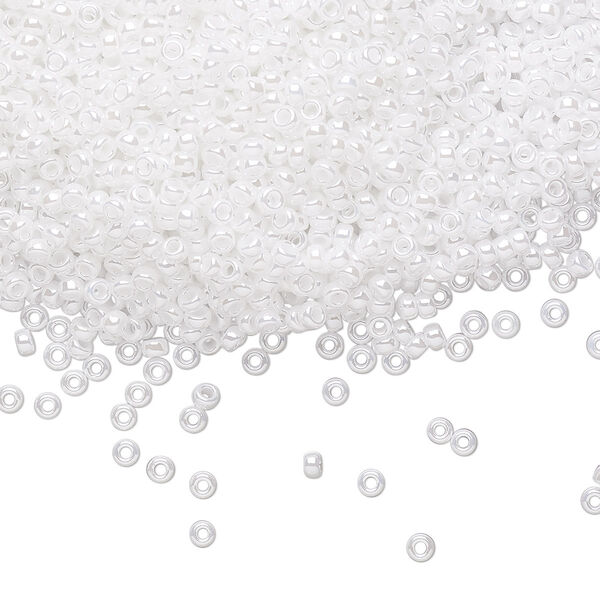 Seed bead, Miyuki, glass, pkg/250g, #11 rocaille, opaque luster white pearl, (RR-420). image number 0