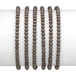 Bracelet, stretch, gunmetal-coated plastic, 4mm round, 7 inches. Sold per pkg of 6.