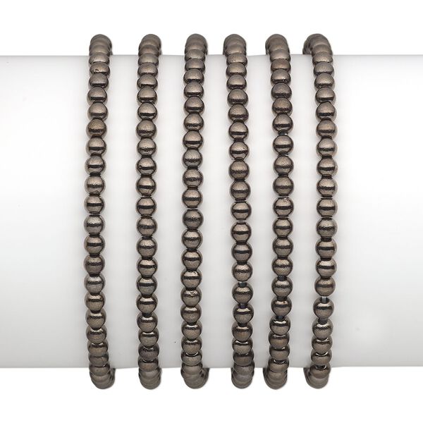 Bracelet, stretch, gunmetal-coated plastic, 4mm round, 7 inches. Sold per pkg of 6. image number 0