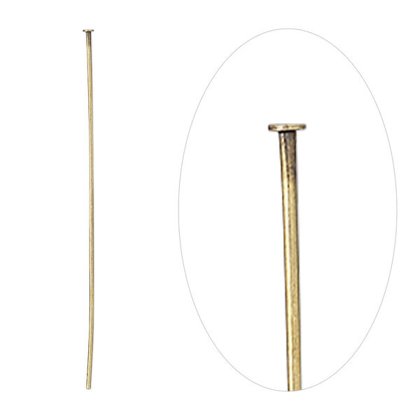 Head pin, antique gold-plated brass, 1-1/2 inches, 24 gauge. Sold per pkg of 100. image number 0