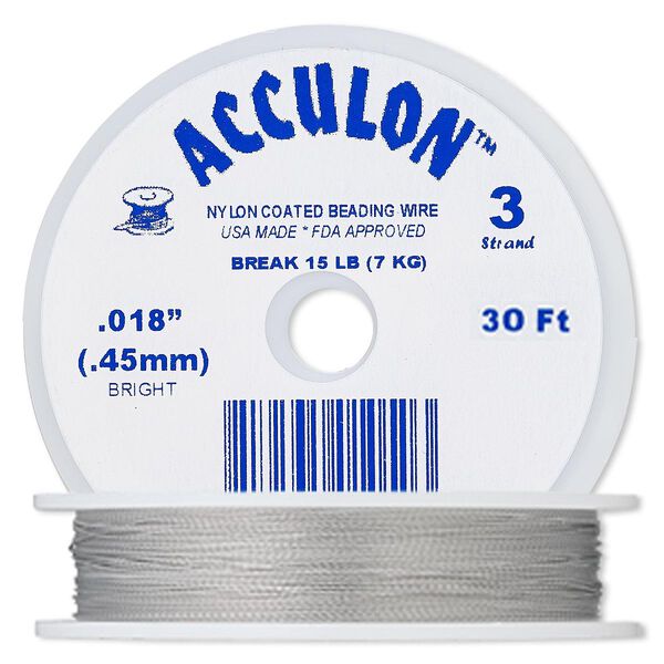 Beading wire, Acculon®, nylon-coated stainless steel, clear, 3 strand, 0.018-inch diameter. Sold per 30-foot spool. image number 0