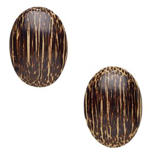 Focal, coconut palm wood (waxed), 40x29mm hand-cut flat backed domed oval. Sold per pkg of 2.