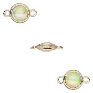Link, Opalized Ice™, "opal" (resin) and gold-finished brass, white, 9.5mm double-sided round. Sold per pkg of 6.