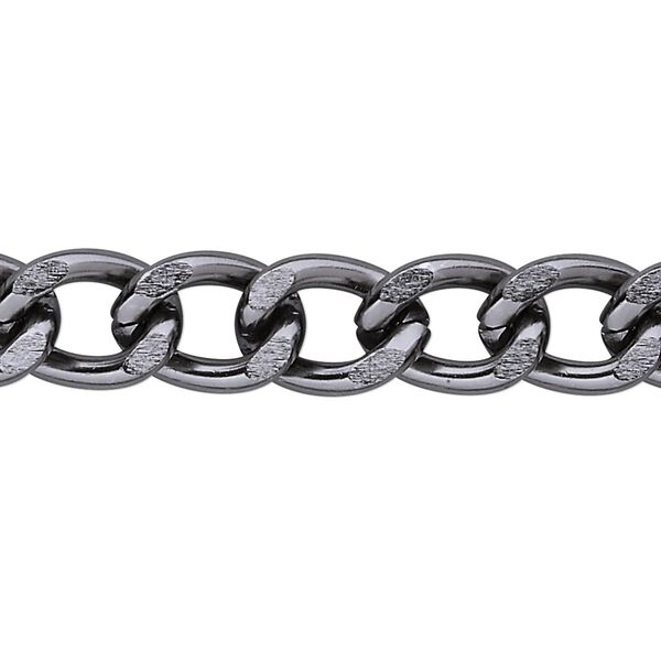 Chain, anodized aluminum, gunmetal, 10mm curb. Sold per pkg of 5 feet. image number 0
