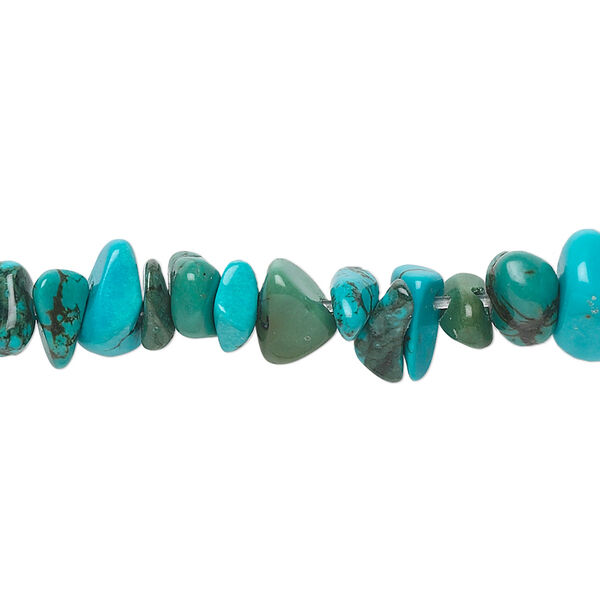 Bead, magnesite (dyed / stabilized), blue and green, medium chip, B- grade, Mohs hardness 3-1/2 to 4. Sold per 15-inch strand. image number 0