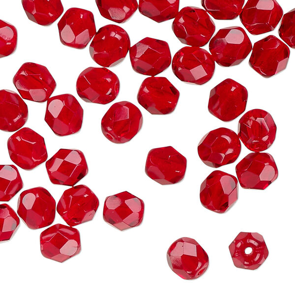 Bead, Czech fire-polished glass, transparent ruby red, 6mm faceted round. Sold per pkg of 1,200 (1 mass). image number 0