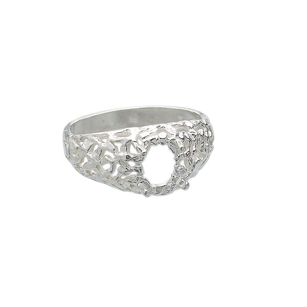 Ring, sterling silver, freeform band with 8x6mm 4-prong oval setting, size 9. Sold individually. image number 0
