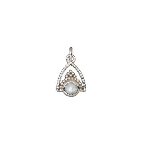 Rainbow moonstone / sterling silver 1pkg1, overall beaded arrowhead drop natural antiqued 11x9mm image number 0