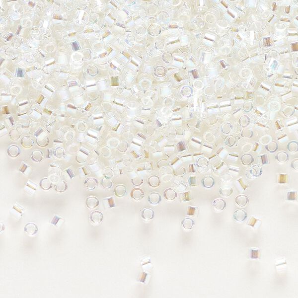 Seed bead, Delica®, glass, pkg/7.5g, #10 round, translucent rainbow crystal clear (DBM-0051). image number 0