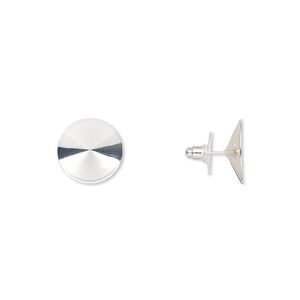 Earstud 1pkg10 Almost Instant Jewelry®, 18.5mm round / 18mm rivoli glue-in setting / comfort clutch, silver-finished brass / steel / plastic 5 pair