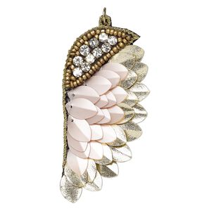 Focal, velveteen / acrylic / steel, clear, pink and gold, 3x1-2/3-inch single-sided wing. Sold individually.