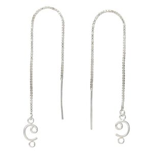 Ear thread 1pkg2 sterling silver, 4.5 inch box chain / swirl / closed loop, 1 pair