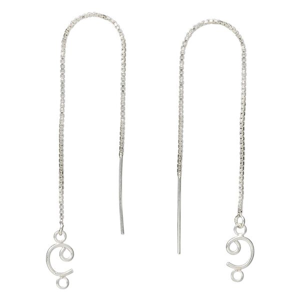 Ear thread 1pkg2 sterling silver, 4.5 inch box chain / swirl / closed loop, 1 pair image number 0