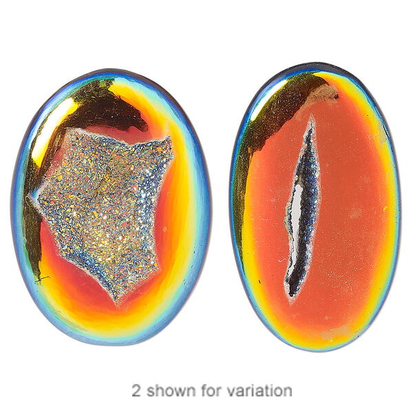 Druzy agate 1pkg1, hand-cut non-calibrated dichroic oval cab C grade, 31x20mm-55x35mm image number 0
