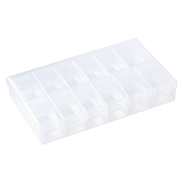 Organizer, acrylic, clear and white, 7 x 4-1/4 x 1-1/4 inches with (24) 45x25x11mm rectangle boxes and snap top. Sold per 25-piece set. image number 1