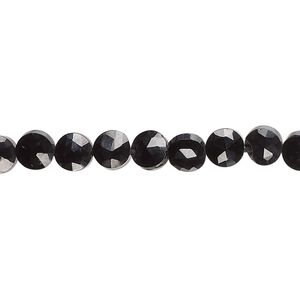 Black spinel 1pkg1, hand-cut faceted puffed flat round bead natural 13 inch 5-6mm
