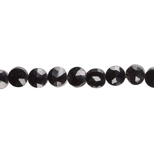 Black spinel 1pkg1, hand-cut faceted puffed flat round bead natural 13 inch 5-6mm image number 0