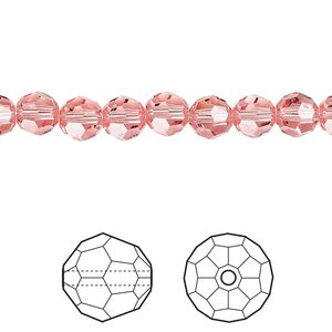 Bead 360pk rose peach, Swarovski® 6mm round 5000
