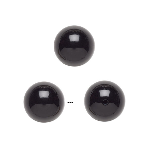 Bead, black onyx (dyed), 10mm half-drilled round, B grade, Mohs hardness 6-1/2 to 7. Sold per pkg of 2. image number 0