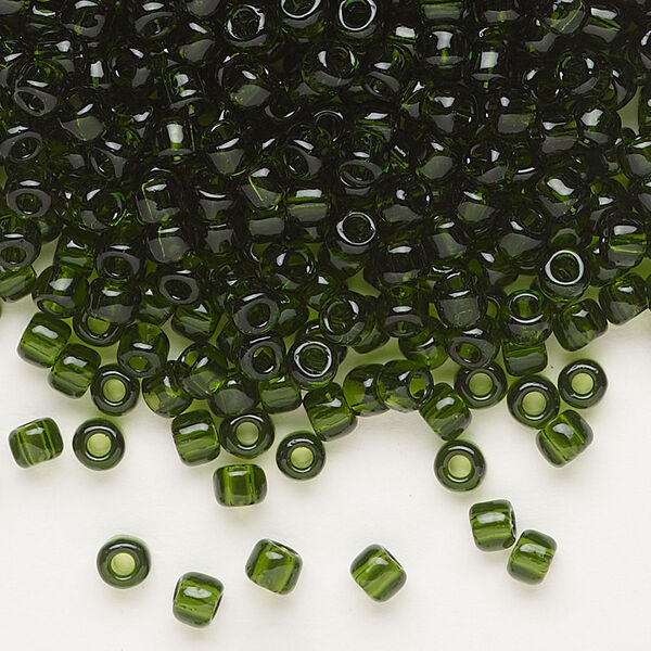 Seed bead, Dyna-Mites™, glass, transparent olive green, #6 round. Sold per 40-gram pkg. image number 0
