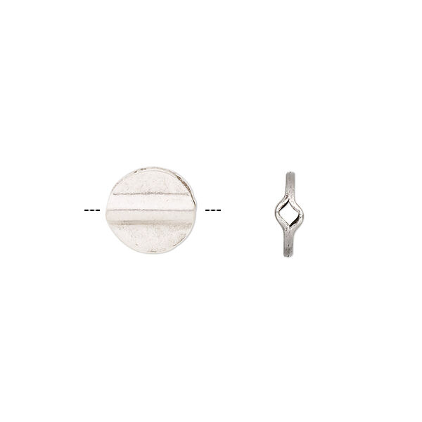 Bead, Hill Tribes, sterling silver, 10mm flat round. Sold individually. image number 0