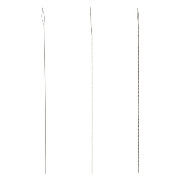 Needle, Beadalon®, stainless steel, pkg/3 piece set, 5 inches, fine (0.30mm) /medium (0.36mm) / heavy (0.51mm), collapsible-eye twisted wire. image number 0