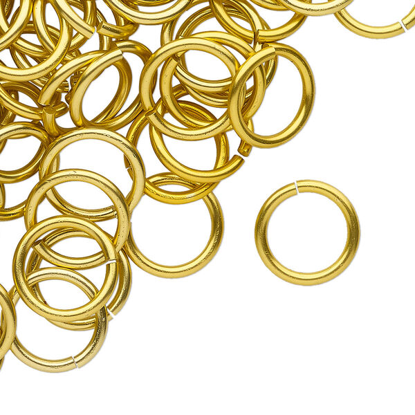 Jump ring, anodized tempered aluminum, gold, 12mm round, 9.2mm inside diameter, 15 gauge. Sold per pkg of 100. image number 0