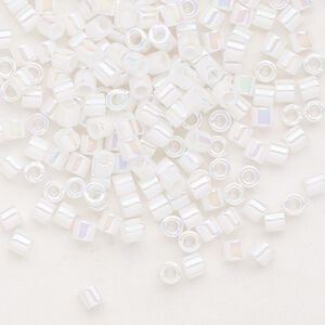 Seed bead, Delica®, glass, pkg/7.5g, #8 round, opaque rainbow white pearl (DBL-0202).