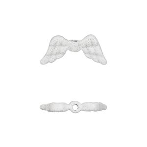 Bead, enamel and pewter (tin-based alloy), white with glitter, 20x9mm double-sided angel wing. Sold individually.