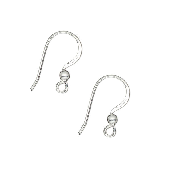 Ear wire, 5-micron premium silver-plated brass, 16mm flat fishhook with 2.5mm ball with open loop, 21 gauge. Sold per pkg of 4 pairs. image number 0