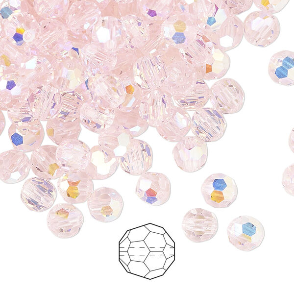 Bead 24pk pink sapphire AB, Preciosa Czech crystal 5mm round image number 0