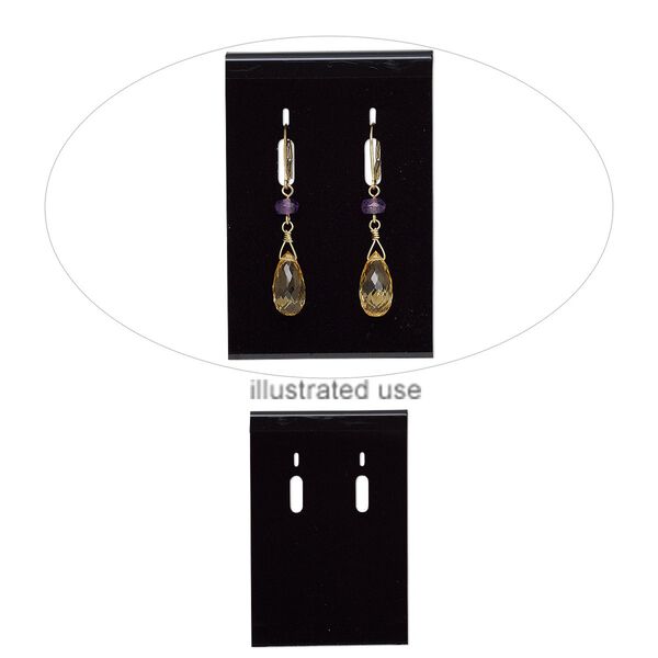 Earring card, flocked plastic, black, 3x2-inch rectangle, for leverback earrings. Sold per pkg of 25. image number 0
