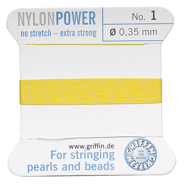 Thread, Griffin, nylon, yellow, size #1. Sold per 2-meter card (approximately 78 inches). image number 0