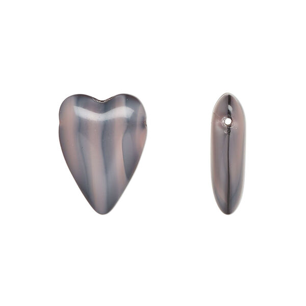 Bead, Czech pressed glass, pink/dark blue, 18x13mm heart. Sold per 15" to 16" strand. image number 0
