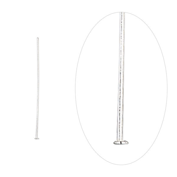 Head pin. sterling silver, 1 inch, 26 gauge. Sold per pkg of 10. image number 0