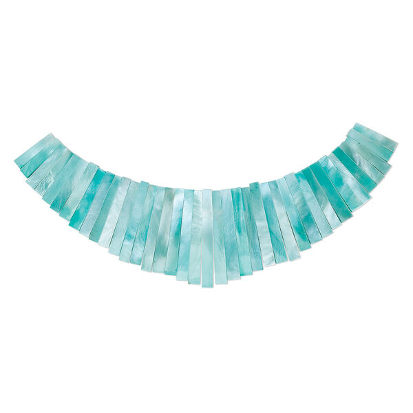 Bead, common hammer oyster shell and resin (dyed / assembled), turquoise blue, 18x4mm-38x6mm graduated fan, Mohs hardness 3-1/2. Sold per 39-piece set. image number 0