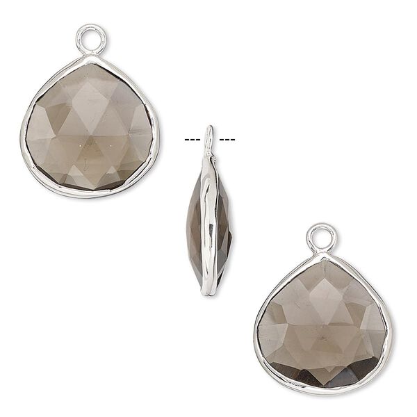 Drop, smoky quartz (heated / irradiated) and sterling silver, 15mm double-sided faceted teardrop. Sold per pkg of 2. image number 0