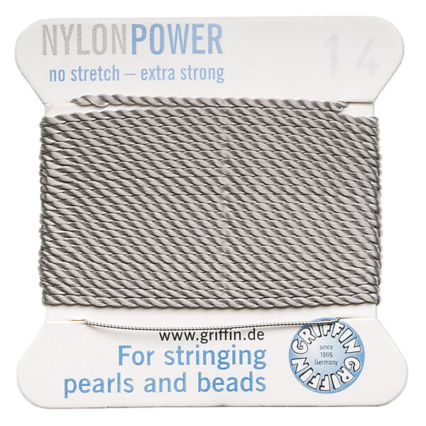 Thread, Griffin, nylon, grey, size #14. Sold per 2-meter card (approximately 78 inches). image number 0