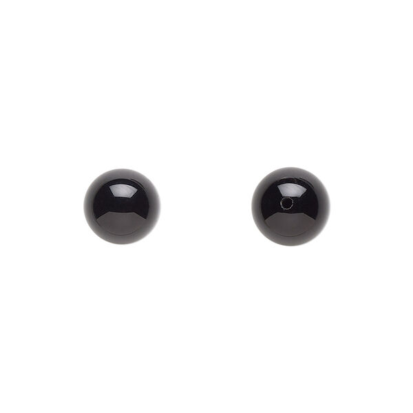 Bead, black onyx (dyed), 8mm half-drilled round, B grade, Mohs hardness 6-1/2 to 7. Sold per pkg of 2. image number 0