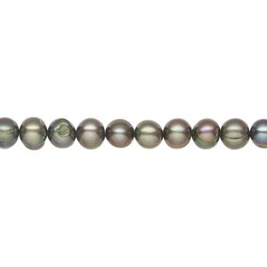 Pearl 1pkg1, cultured freshwater, semi-round C grade, 15 inch 4-5mm dyed dark pine