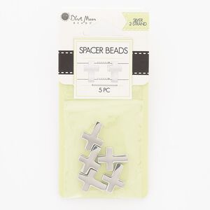 Spacer, silver-finished "pewter" (zinc-based alloy), 15x12mm double-drilled cross, fits up to 12mm beads. Sold per pkg of 5.