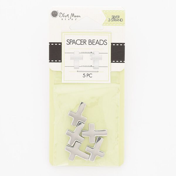Spacer, silver-finished "pewter" (zinc-based alloy), 15x12mm double-drilled cross, fits up to 12mm beads. Sold per pkg of 5. image number 0