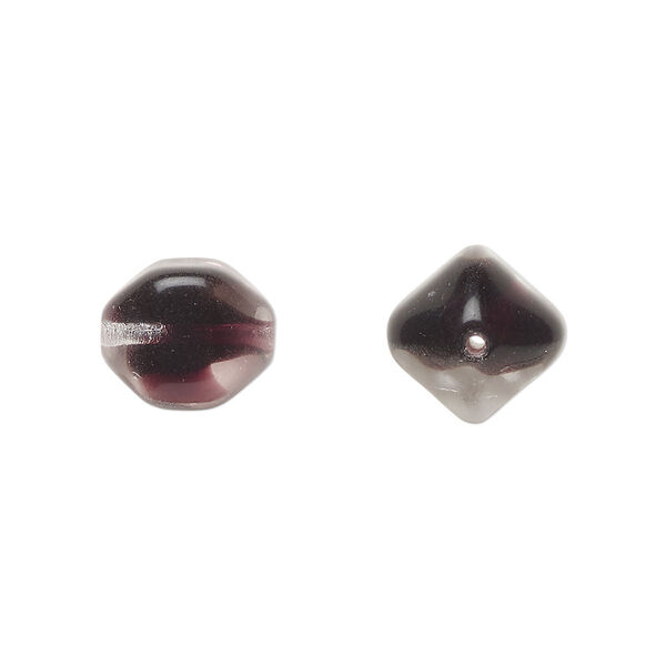 Bead, Czech pressed glass, purple/clear, 12mm 4-sided oval. Sold per 15" to 16" strand. image number 0
