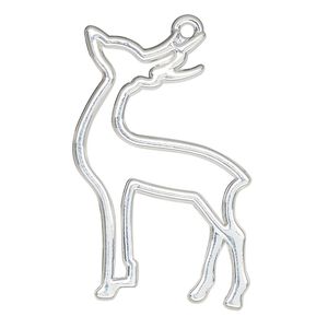 Component, resin frame, silver-finished "pewter" (zinc-based alloy), 36x24mm open reindeer. Sold per pkg of 4.