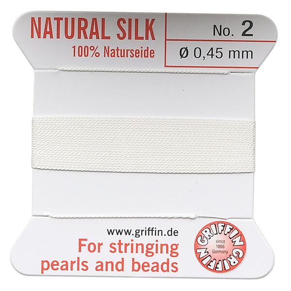 Thread, Griffin, silk, white, size #2. Sold per 2-meter card (approximately 78 inches). image number 0