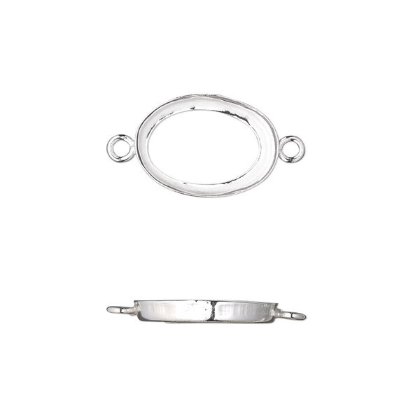 Link, fine silver, 15x11mm open-back oval with 14x10mm oval bezel cup setting. Sold per pkg of 2. image number 0