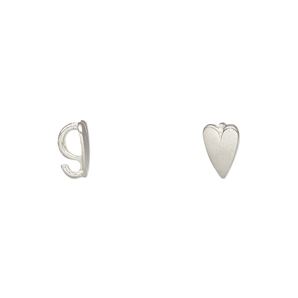 Bail, JBB Findings, sterling silver, 8x5mm heart with hidden loop. Sold per pkg of 4. image number 0